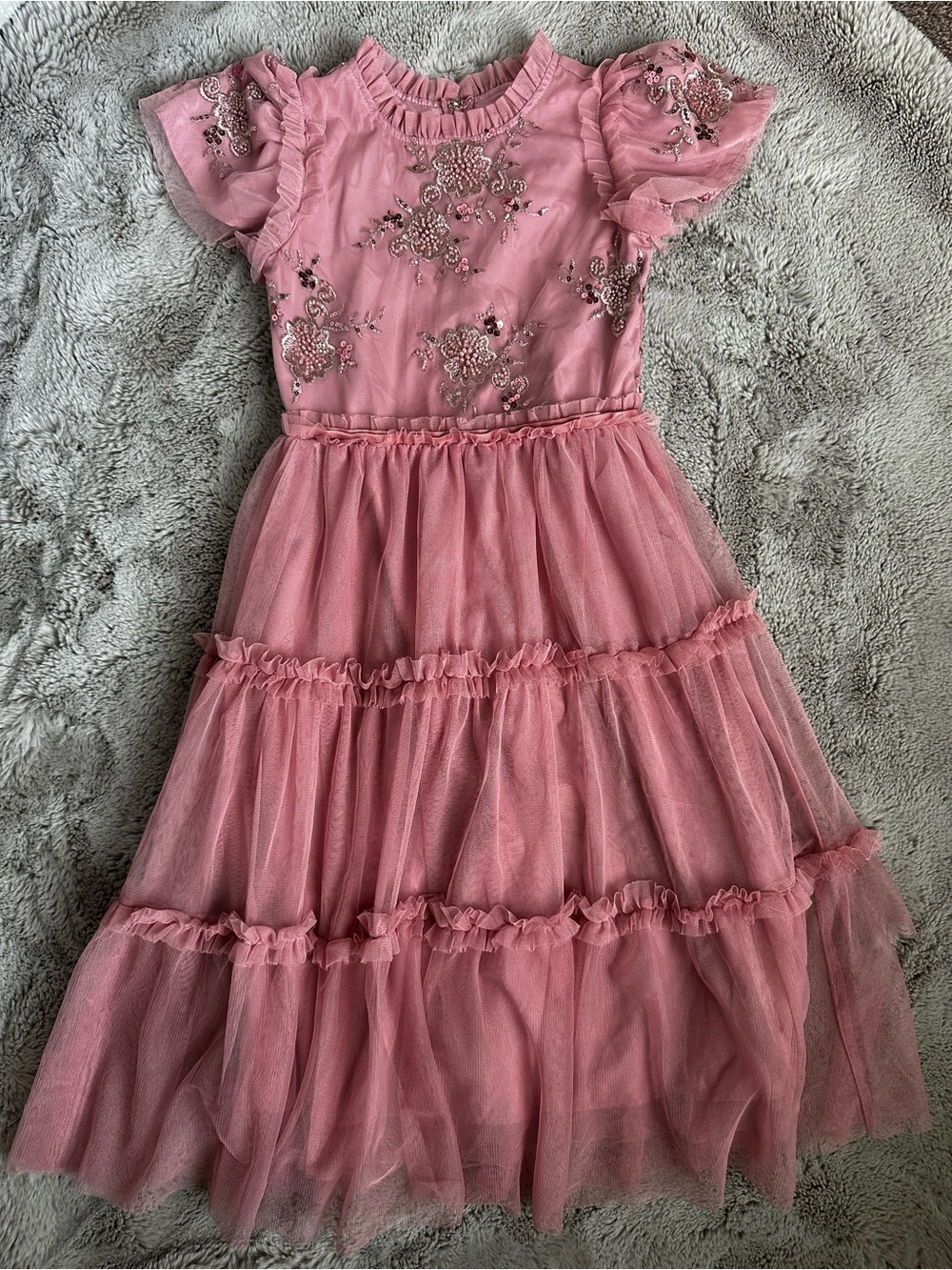 Badgley Mischka Girls Pink Beaded Tulle Party Dress Size 7 Flower Girl Formal